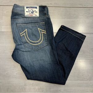 True Religion World Tour Distressed Denim Straight Leg Jeans Mens 38 MDE800JNS